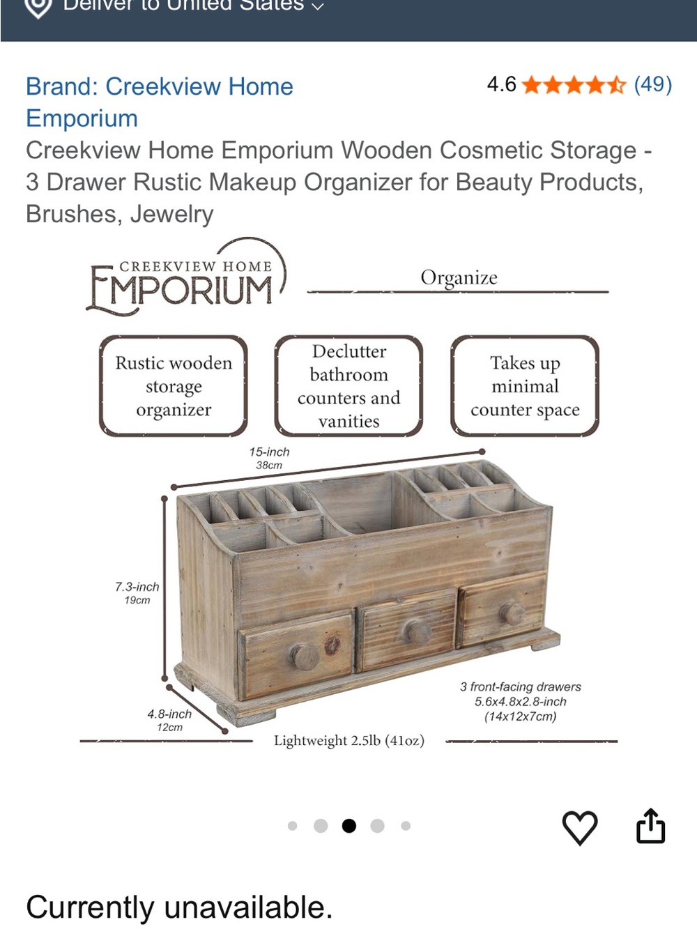 Rustic Wooden Makeup Organizer - Weathered Brown